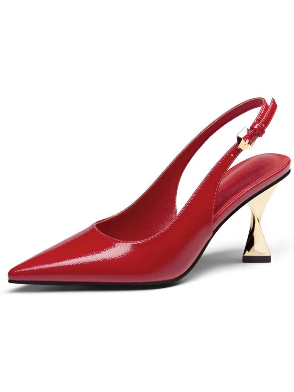 Women's Red Kitten Heels Slingback Pointed Closed Toe Pumps Comfortable Shoes
